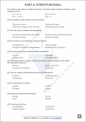 AMU Class 11 Science - Test Series 1