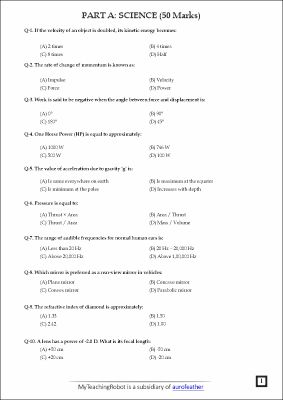 AMU Class 11 Science - Test Series 4