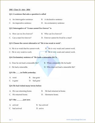 JMI Class 11 Arts (Q&A) - 2016