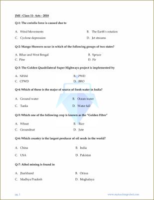 JMI Class 11 Arts (Q&A) - 2018