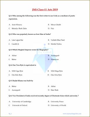 JMI Class 11 Arts (Q&A) - 2019