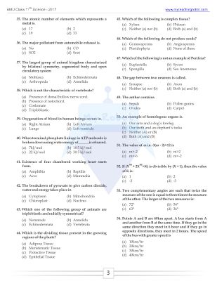 AMU Class 11 (Science) - 2017