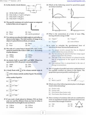 AMU Class 11 (Science) Q & A - 2014