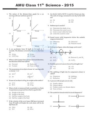 AMU Class 11 (Science) Q & A - 2015