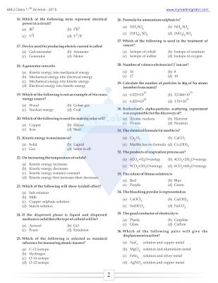 AMU Class 11 (Science) Q & A - 2015