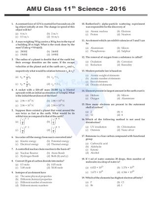 AMU Class 11 (Science) Q & A - 2016