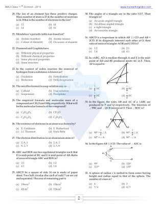 AMU Class 11 (Science) Q & A - 2016