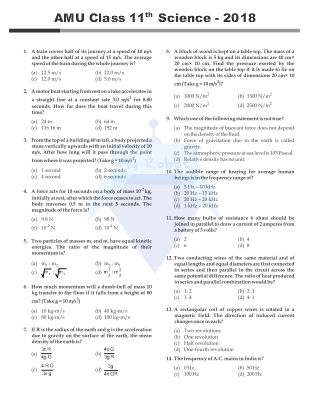 AMU Class 11 (Science) Q & A - 2018