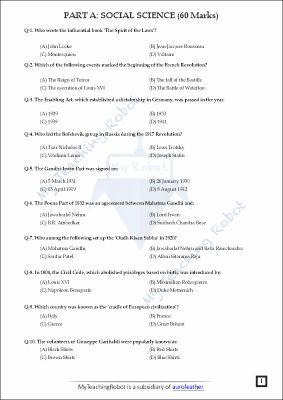 AMU Class 11 Arts & Commerce - Test Series 4