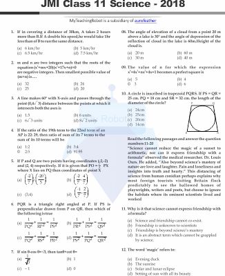 JMI Class 11 (Science) - 2018 (Question with Answer)