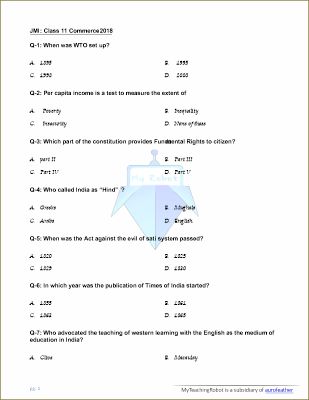 JMI Class 11 (Commerce) - 2018 (Question with Answer)